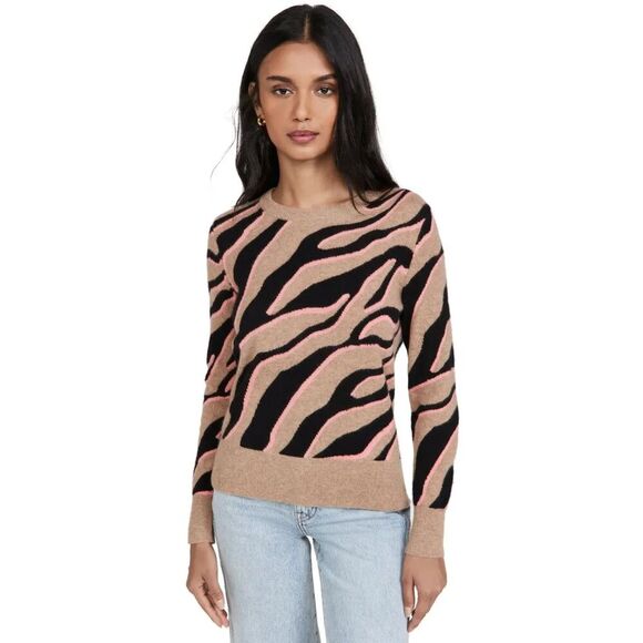 White + Warren Cashmere Zebra Crew Neck Sweater - Picture 1 of 10